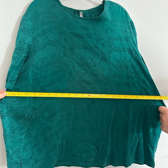 Laura & Jayne Two Women’s 100% Silk Top Teal Green Jacquard Size 2X - Picture 4 of 7